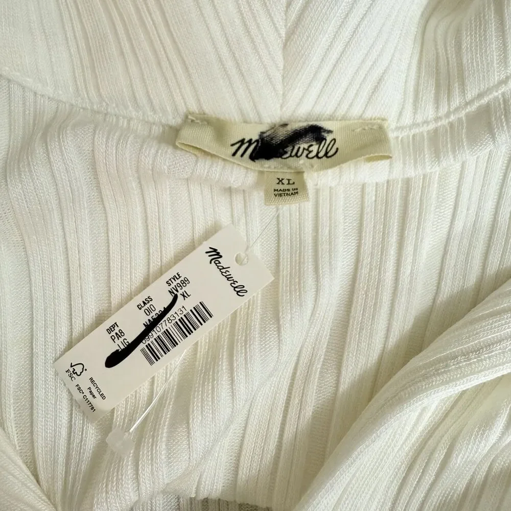 MADEWELL Ribbed V-Neck Polo Top XL Lighthouse White Slim Fit Short Sleeve B51 - Picture 5 of 5